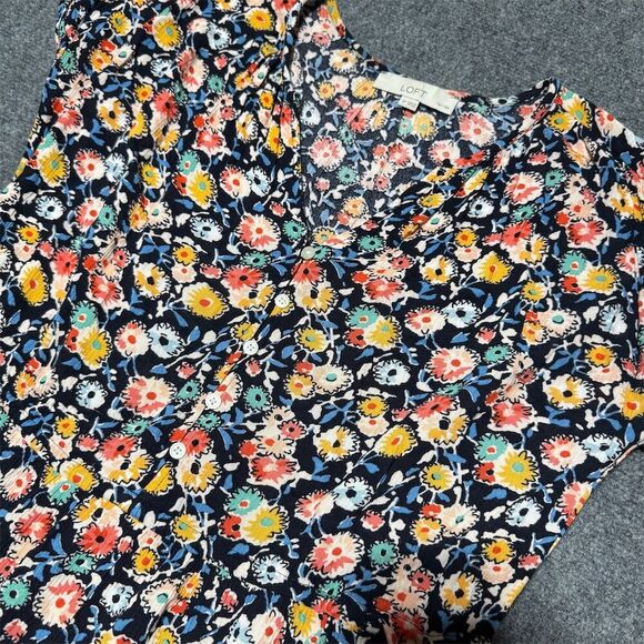 LOFT Women's Floral Print Knee Length Dress Size Small Petite V-Neck Casual - Picture 4 of 9